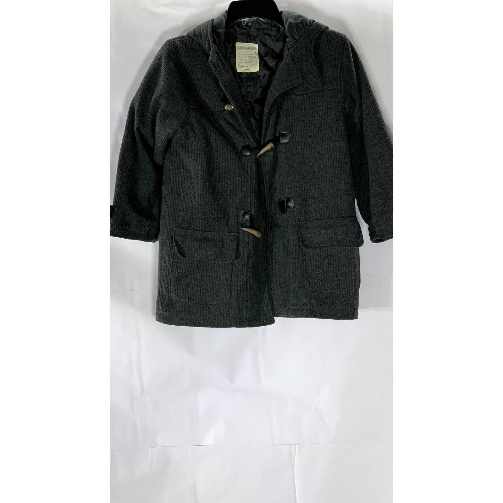 MOTHERWAYS Girls' Gray Ribbed Shark Tooth Closure Hooded Coat SZ 130(US-M8-10)