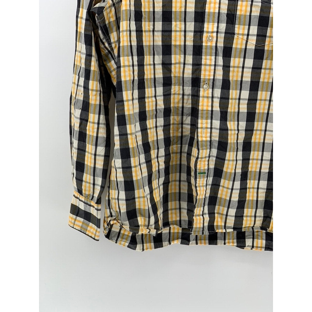 TOMMY HILFIGER Men's Blue-Yellow Plaid Custom Button-Up Long Sleeve Shirt SZ M