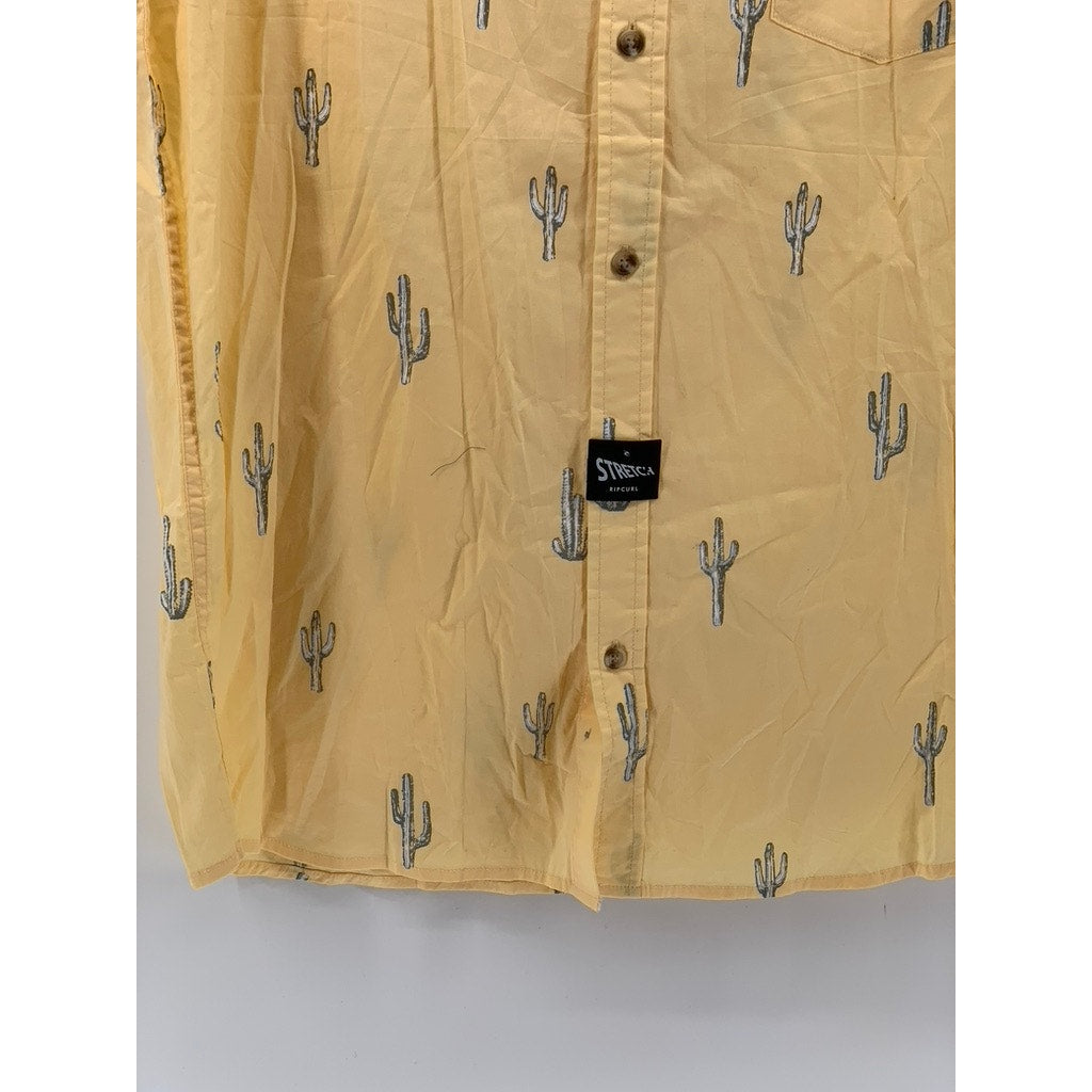 RIPCURL Men's Yellow Cactus Print Amigos Short Sleeve Button-Up Shirt SZ L
