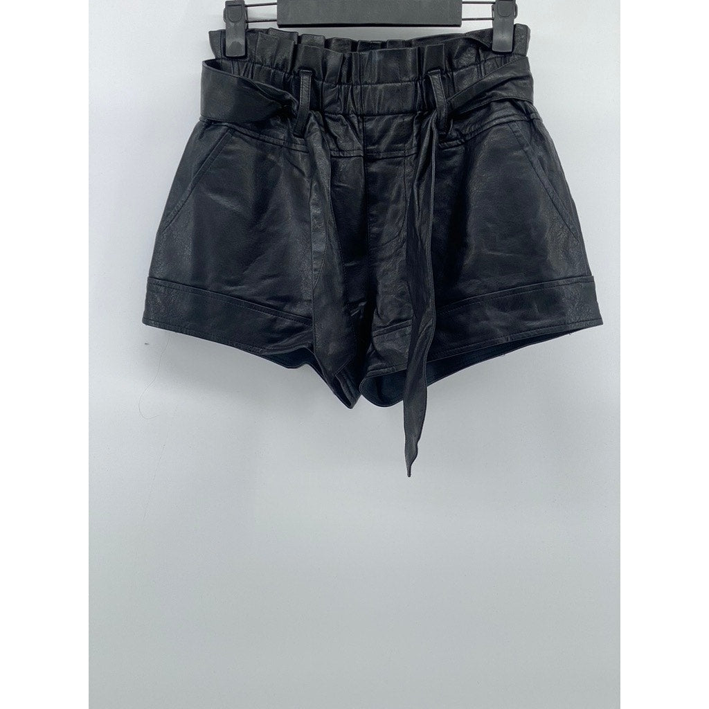 BDG URBAN OUTFITTERS Women’s Black Faux-Leather Belted Paperbag Shorts SZ XS