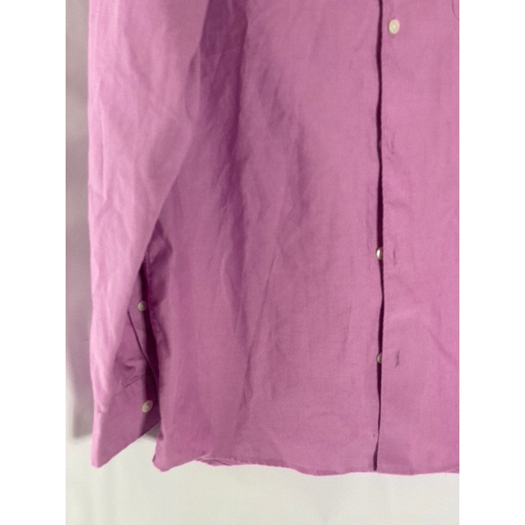 MUJI Men's Light Purple Hemp Blend Regular-Fit Button-Up Long Sleeve Shirt SZ S
