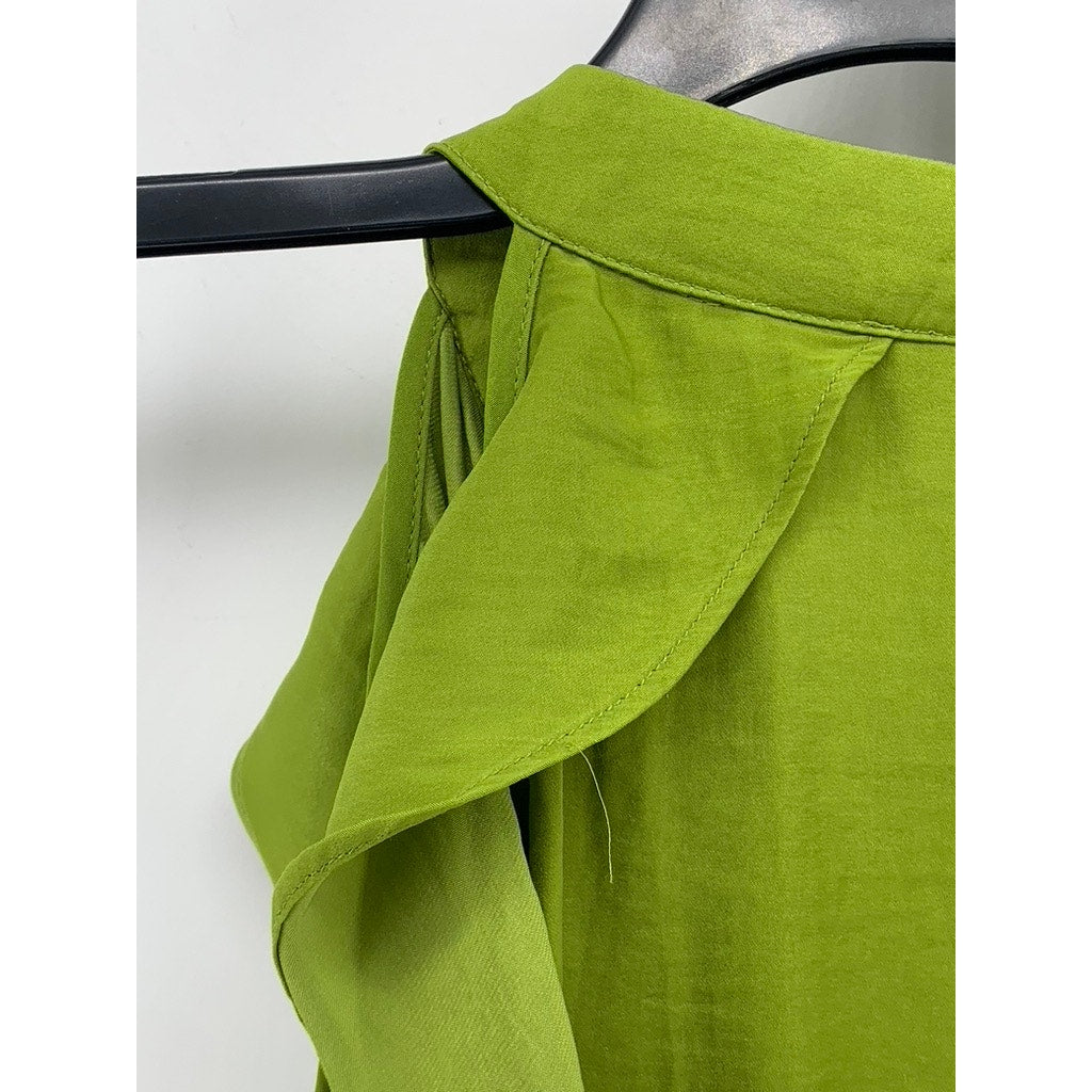 BISOU BISOU Women's Green Ruffle Tie-Neck Sleeveless Top SZ L