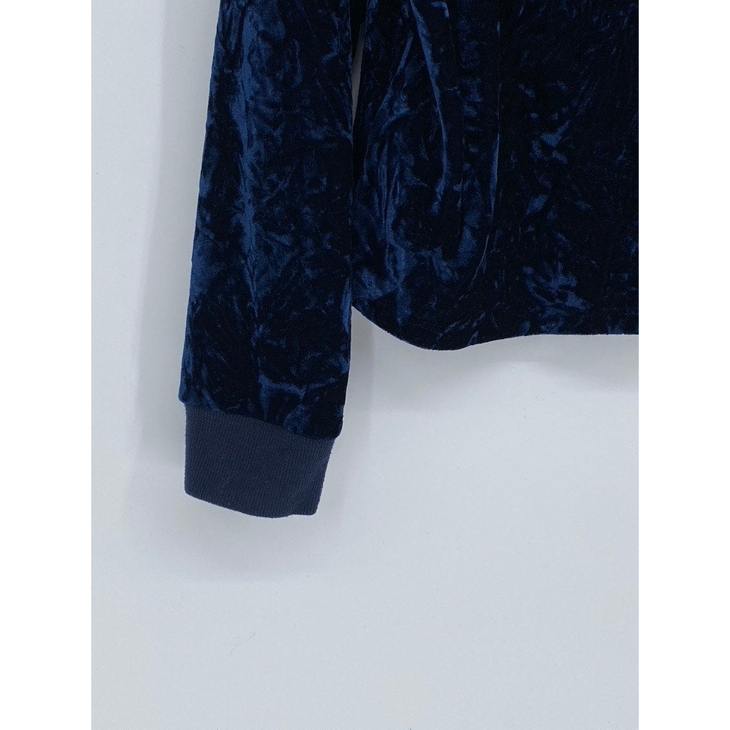 LOVE SADIE Women's Blue Crushed Velvet Crewneck Long Sleeve Pullover Sweater SZM