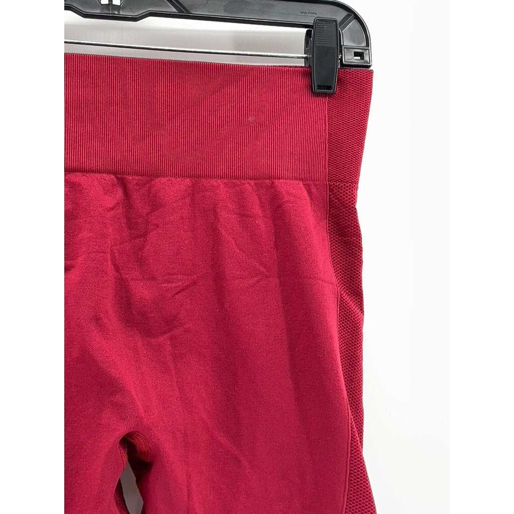 UNBRANDED Women's Dark Red Ruched High-Rise Bike Shorts SZ L