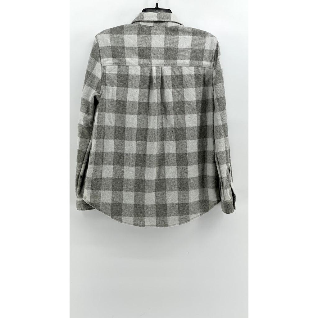BEACHLUNCHLOUNGE Women's Gray-White Plaid Button-Up Long Sleeve Top SZ M