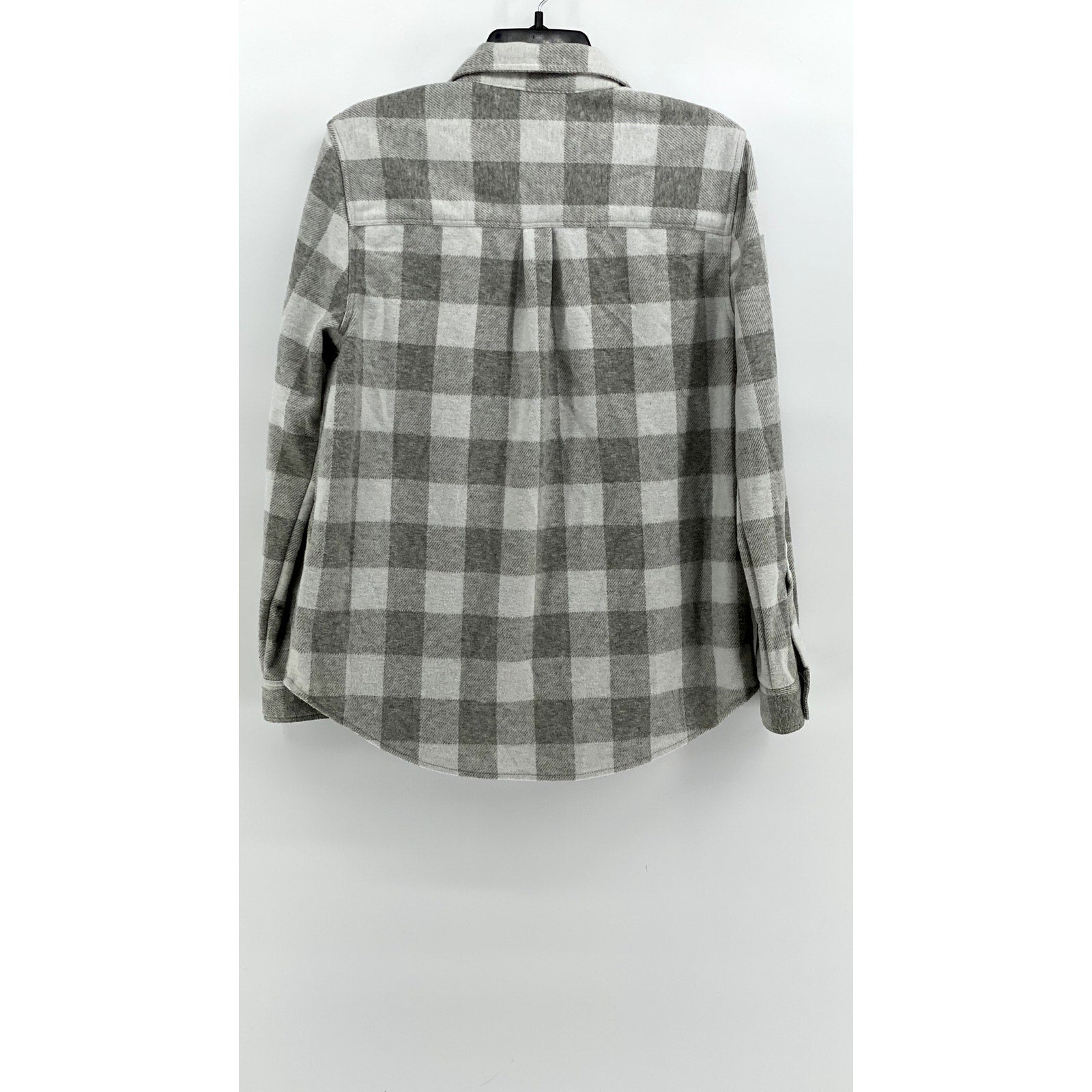 BEACHLUNCHLOUNGE Women's Gray-White Plaid Button-Up Long Sleeve Top SZ M