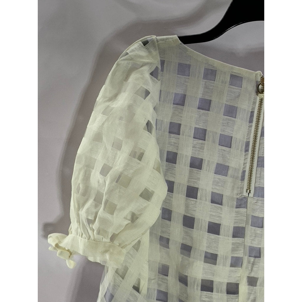 PARIS 99 Women's Purple/White Lace Checkered Puff-Sleeve Mini Dress SZ 6