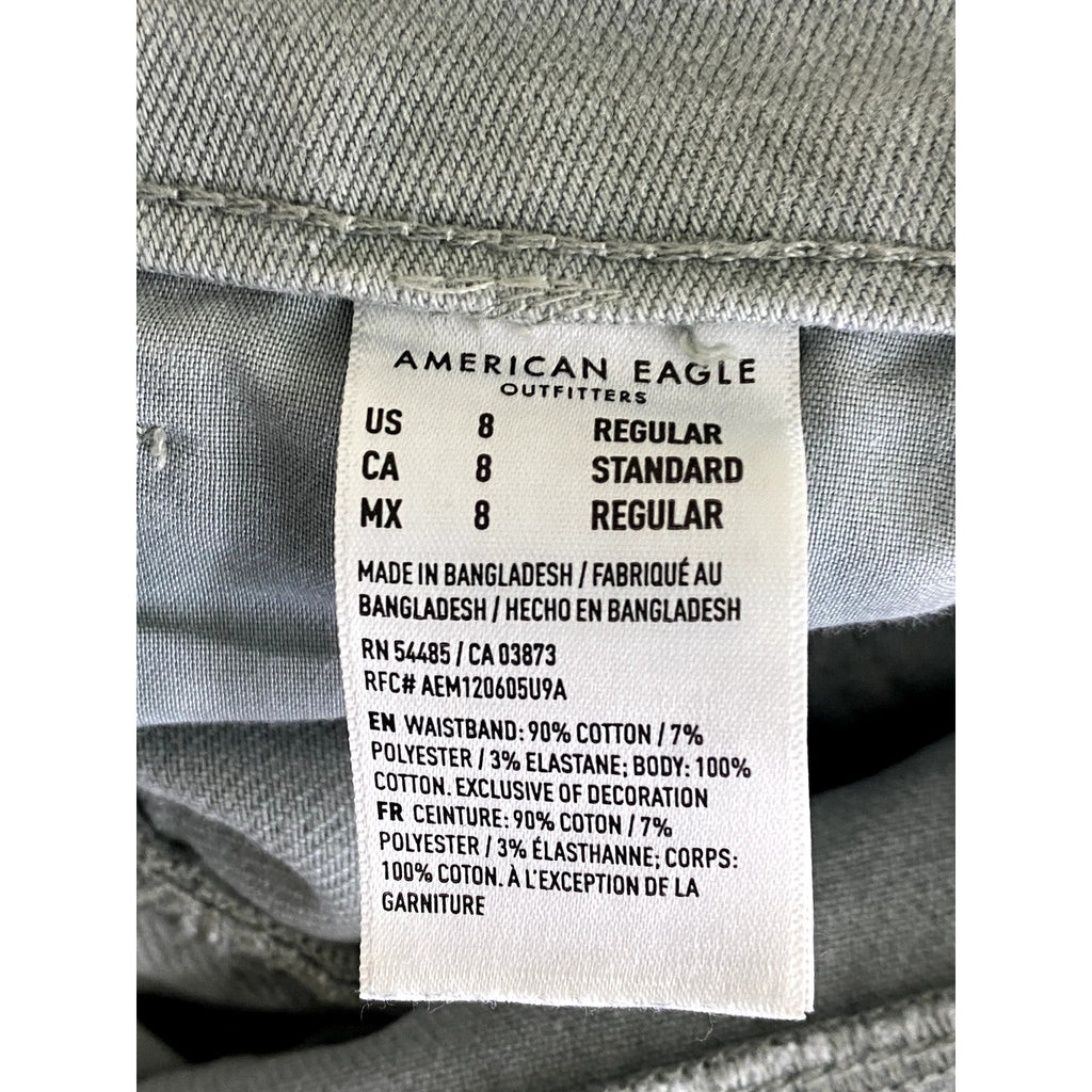 AMERICAN EAGLE Women's Green Distressed Regular-Fit Straight-Leg Denim Jean SZ 8