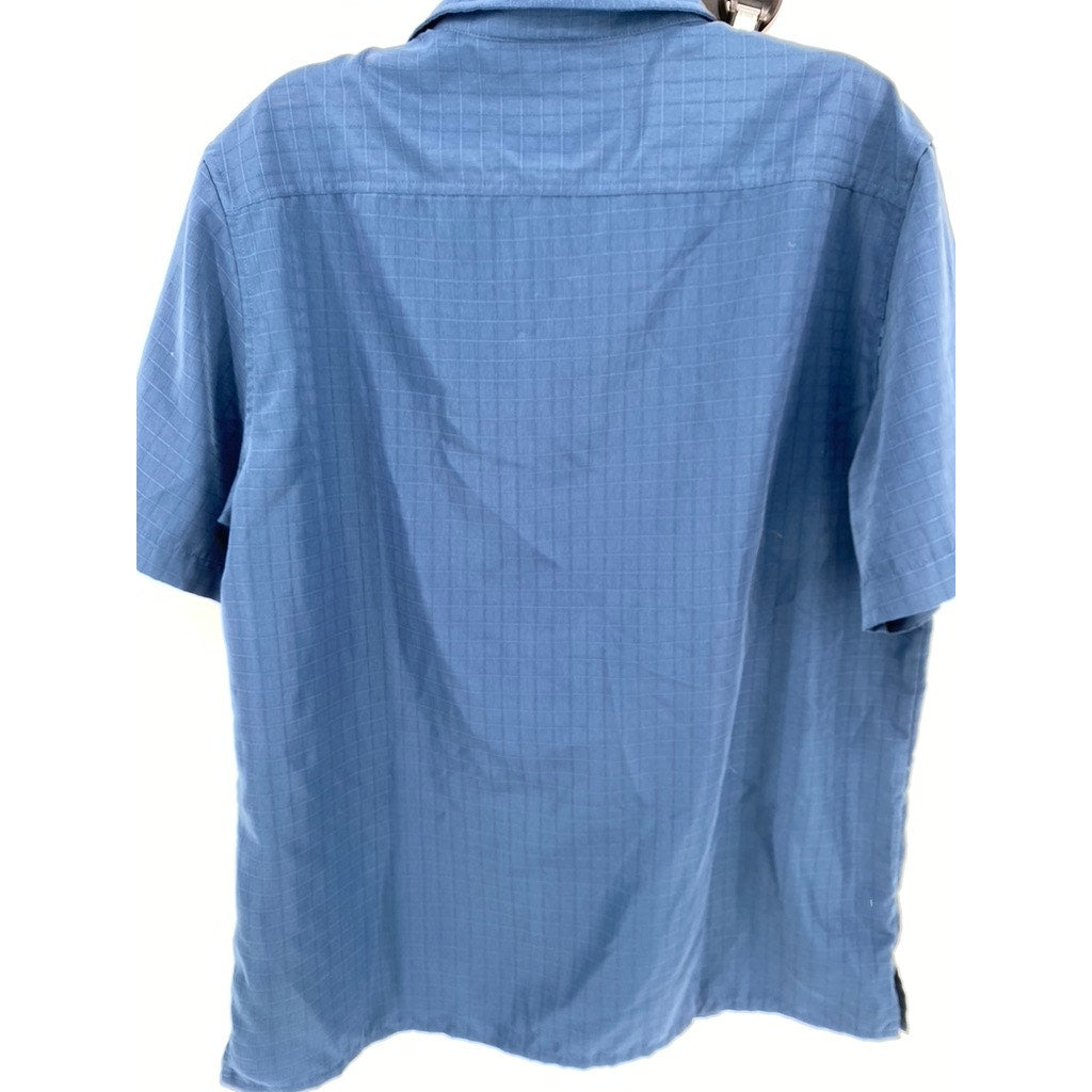 CROFT & BARROW Men's Blue Windowpane Button-Up Short Sleeve Shirt SZ L