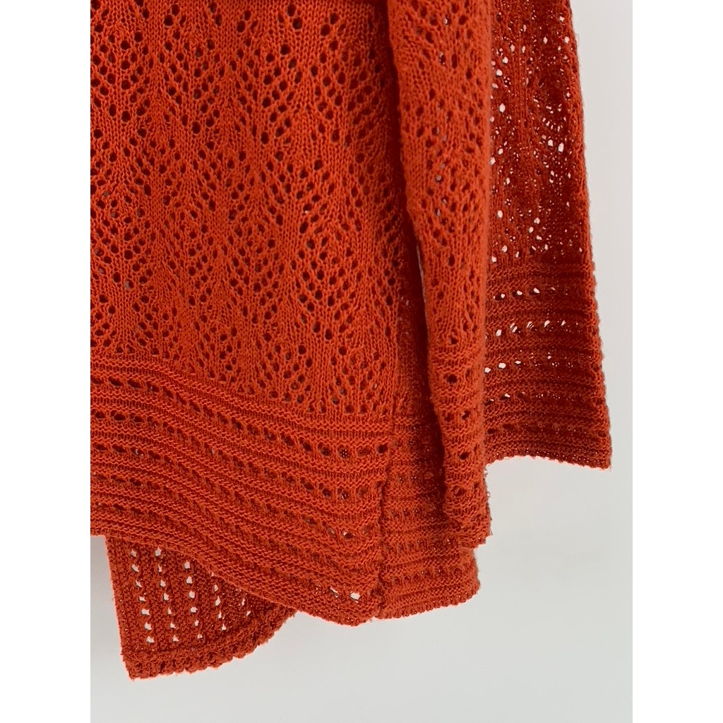 SWEATER WORKS Women's Orange Crochet Knit Open-Front Cardigan SZ XL