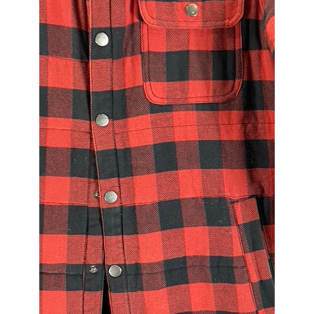 BRIXTON Men's Red/Black Plaid Cass Corduroy-Collar Snap-Button Jacket SZ S