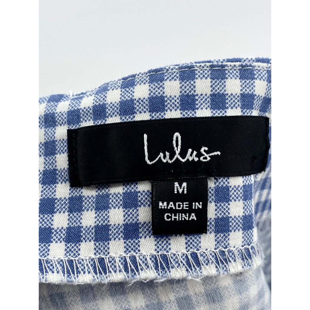 LULUS Women's Blue-White Gingham High-Rise Straight Leg Casual Pants SZ M