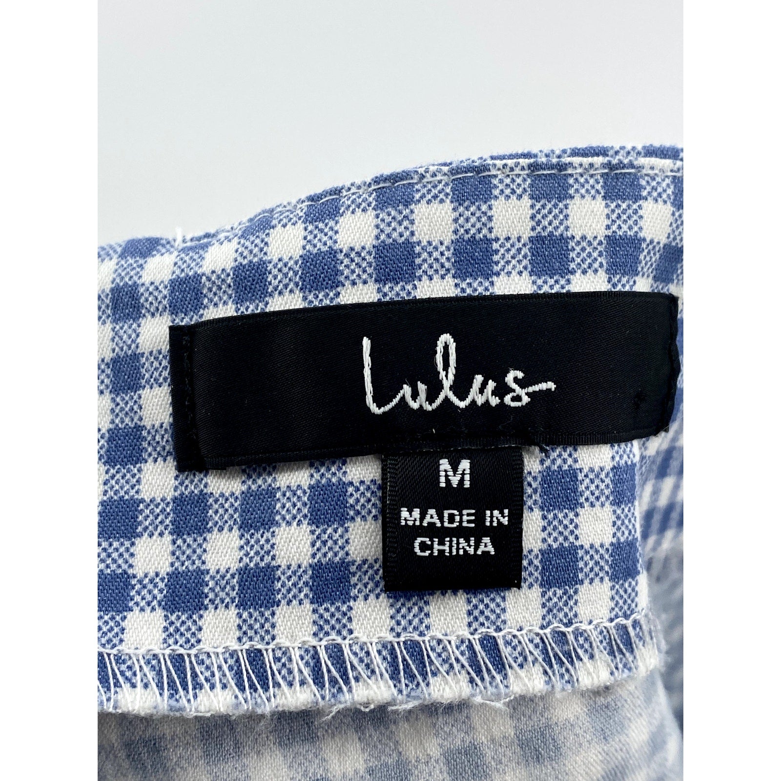 LULUS Women's Blue-White Gingham High-Rise Straight Leg Casual Pants SZ M
