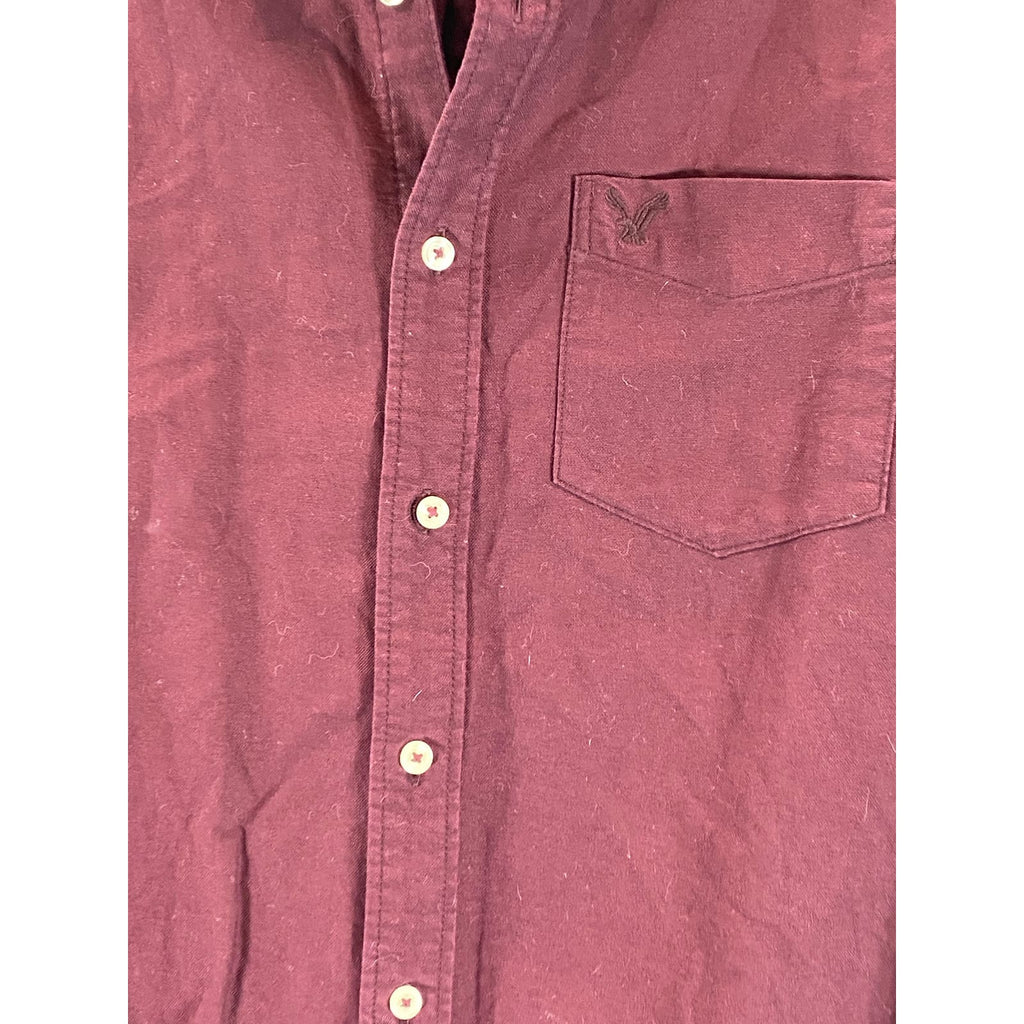 AMERICAN EAGLE Men's Burgundy Classic-Fit Button-Up Long Sleeve Shirt SZ M