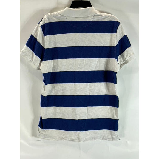 AMERICAN EAGLE OUTFITTERS Men's Navy/White Athletic-Fit Striped Polo Shirt SZ L