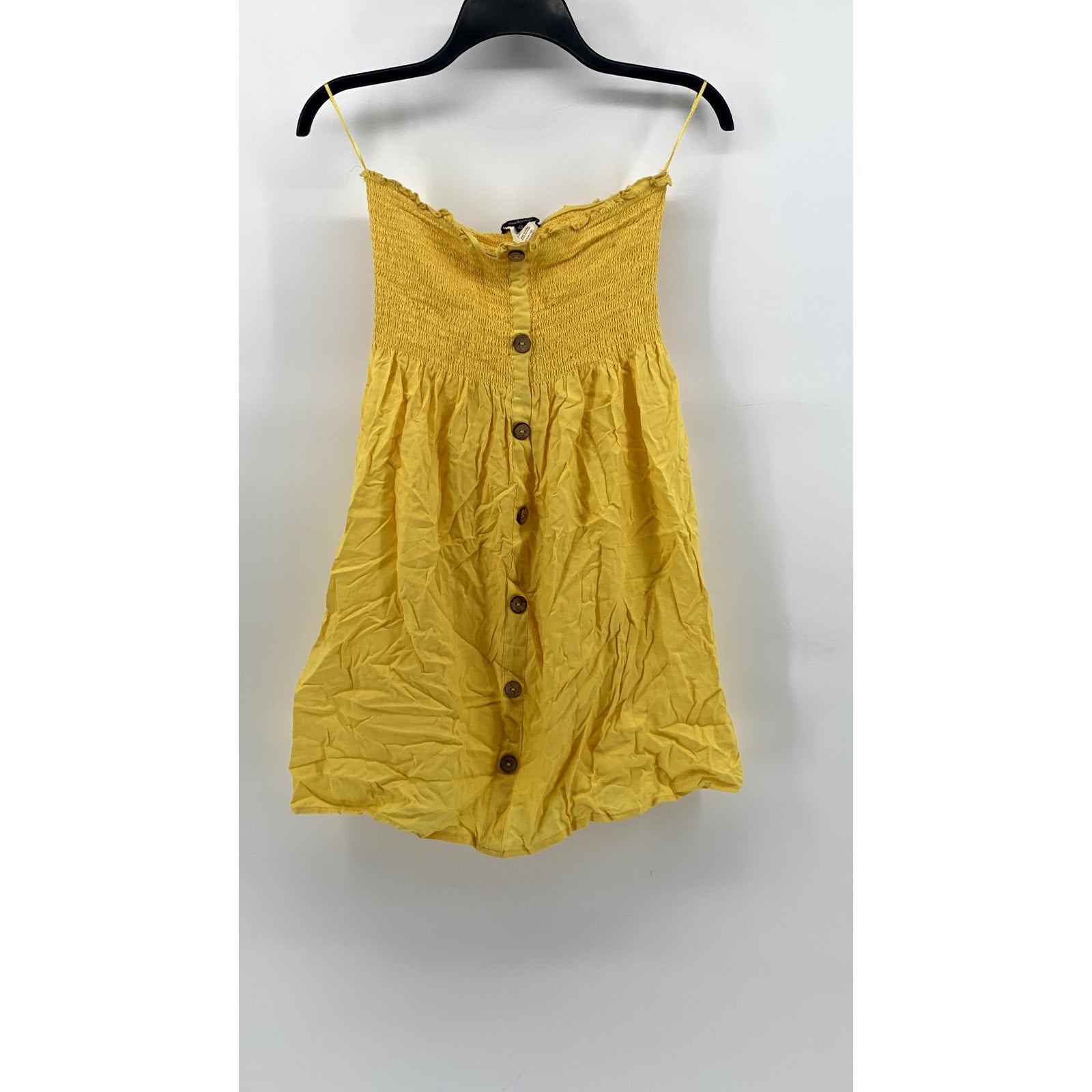 AMBIANCE Women's Yellow Smocked Strapless Mini Dress SZ M