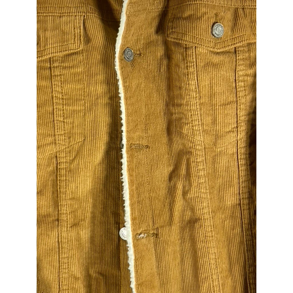 BOOHOOMAN Men's Tan Corduroy Regular-Fit Button-Up Borg Collar Jacket SZ XL