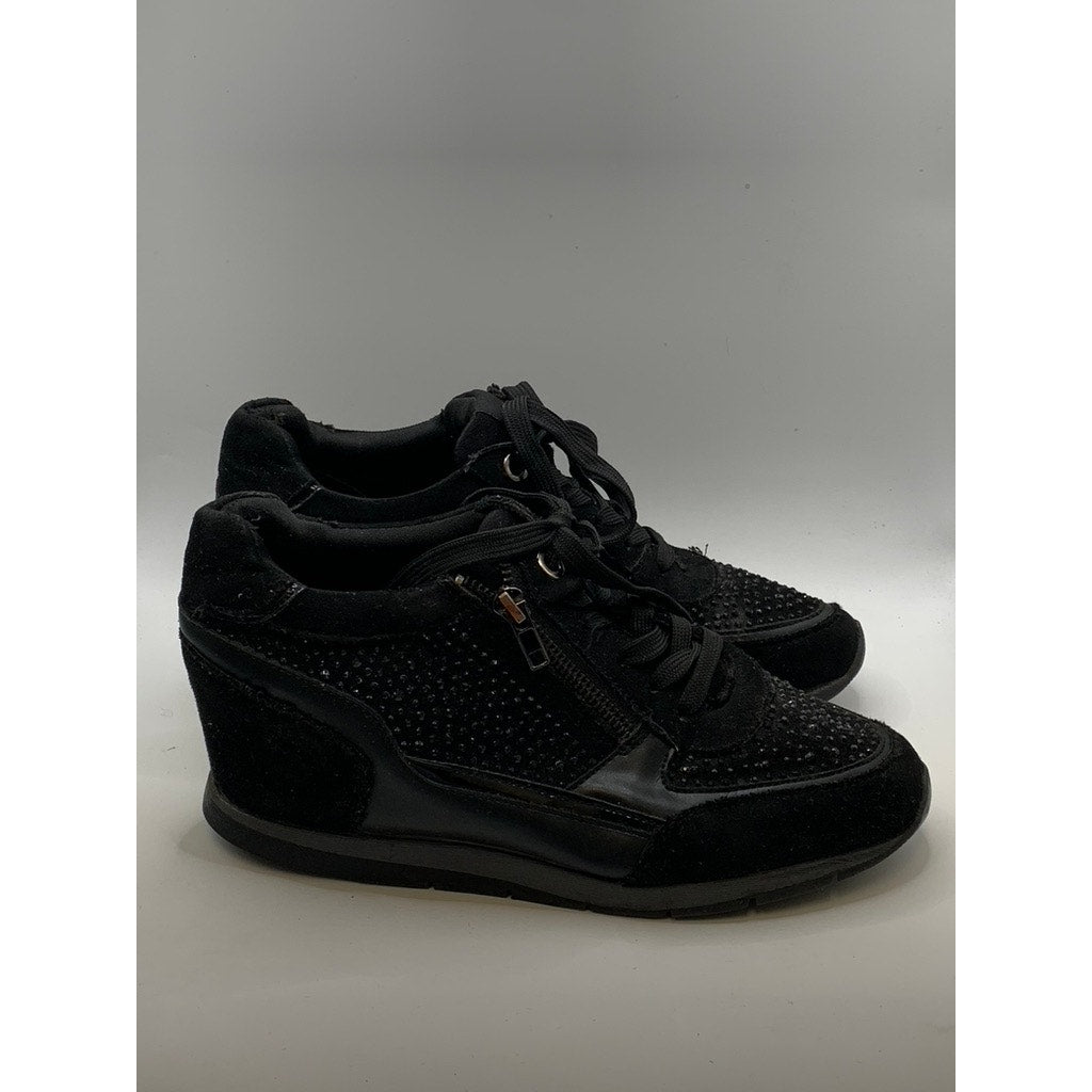 XTI Women's Black Rhinestone Embellished Wedge Sneakers SZ 40(9)