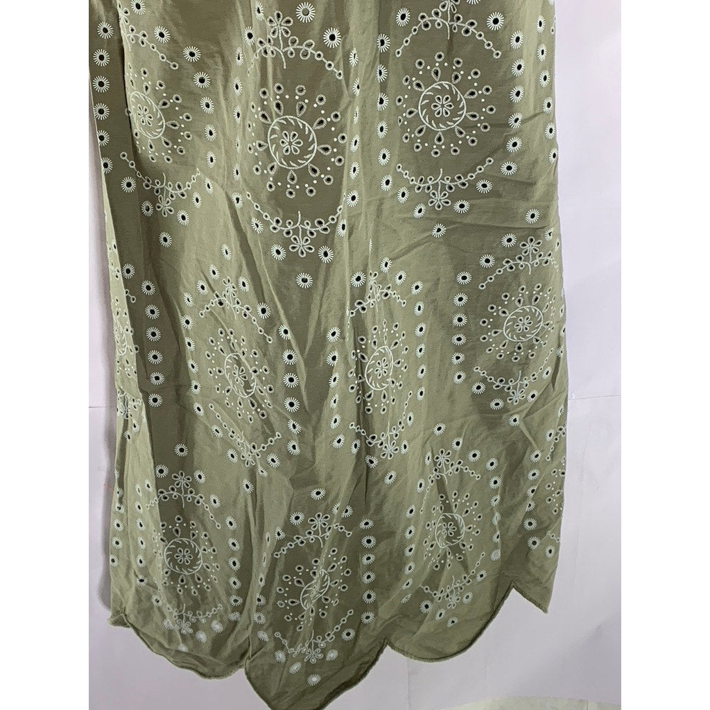 PRIMARK Women's Green Eyelet Keyhole Front Puff-Sleeve Maxi Dress SZ 12