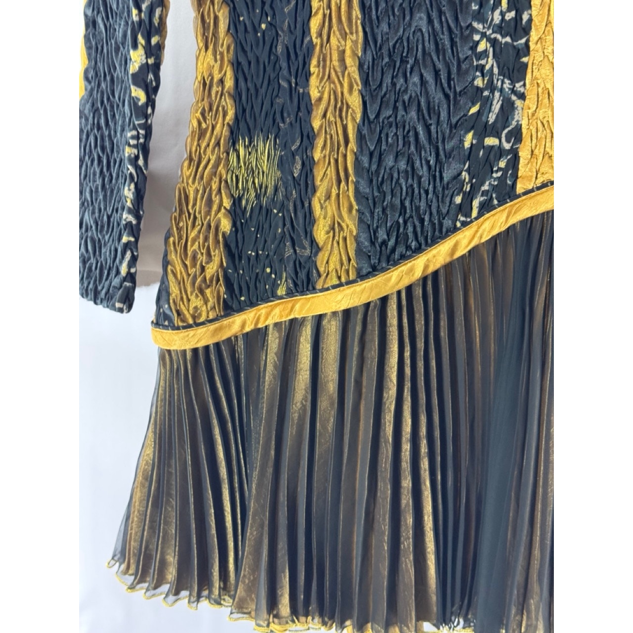 JEANNE MARC Women's Gold/Black Pleated Vintage 80's Cocktail Dress SZ L