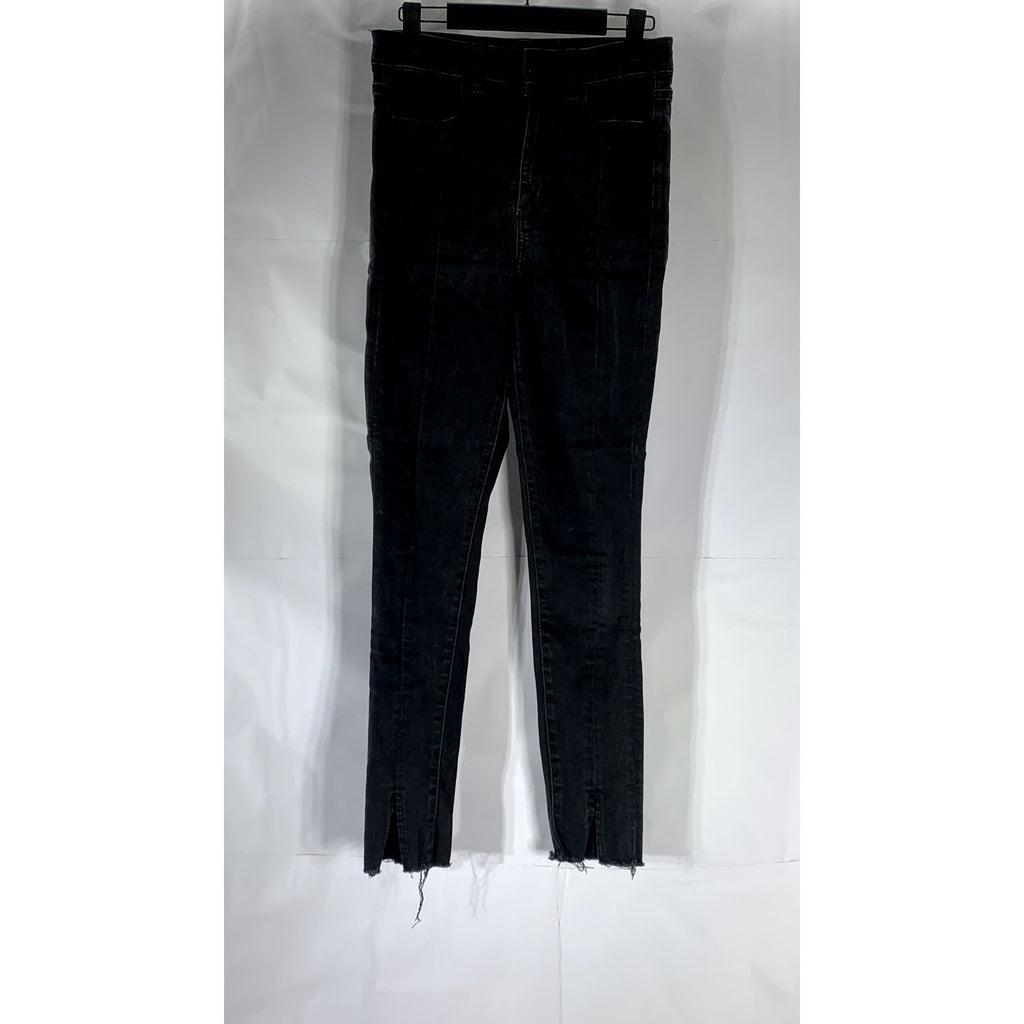 AMERICAN EAGLE Women's Black Denim Raw-Split Hem Next Level Stretch Jean SZ 4