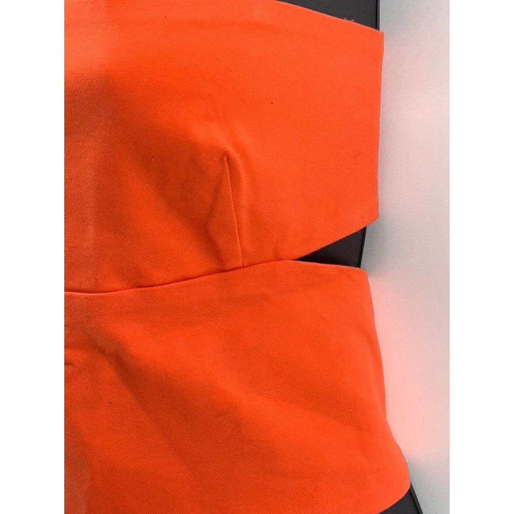 ZARA Women's Orange Cutout Spaghetti Strap Straight-Neck Crop Top SZ L