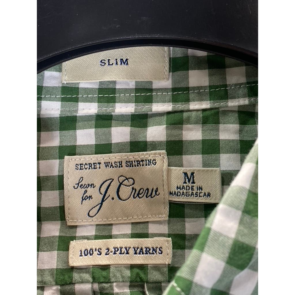 J.CREW Men's Green Gingham Secret Wash Cotton Slim-Fit Button-Up Shirt SZ M