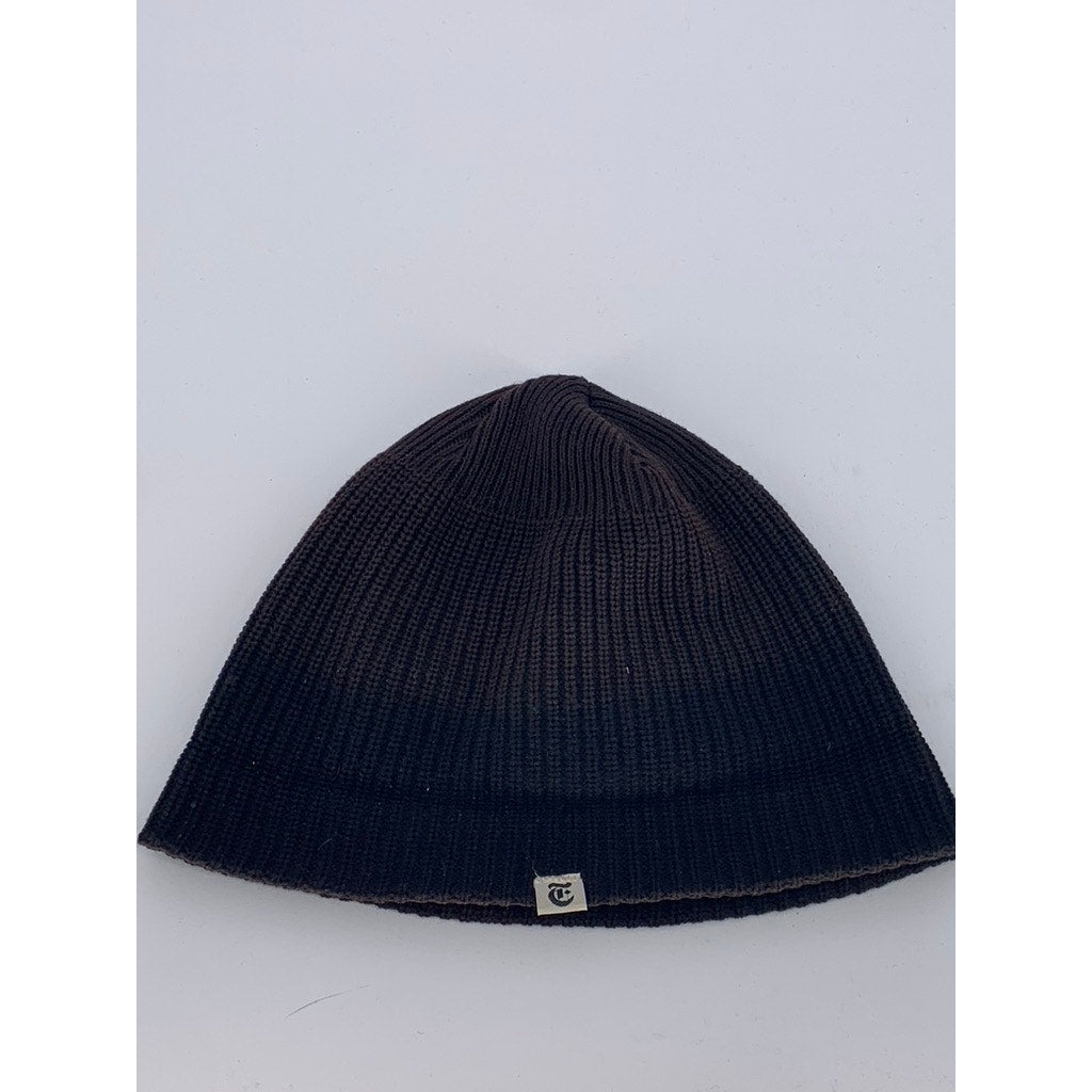 THE NEW YORK TIMES Men's Black-Bleached Rib Knit Cuffed Short Beanie SZ OS