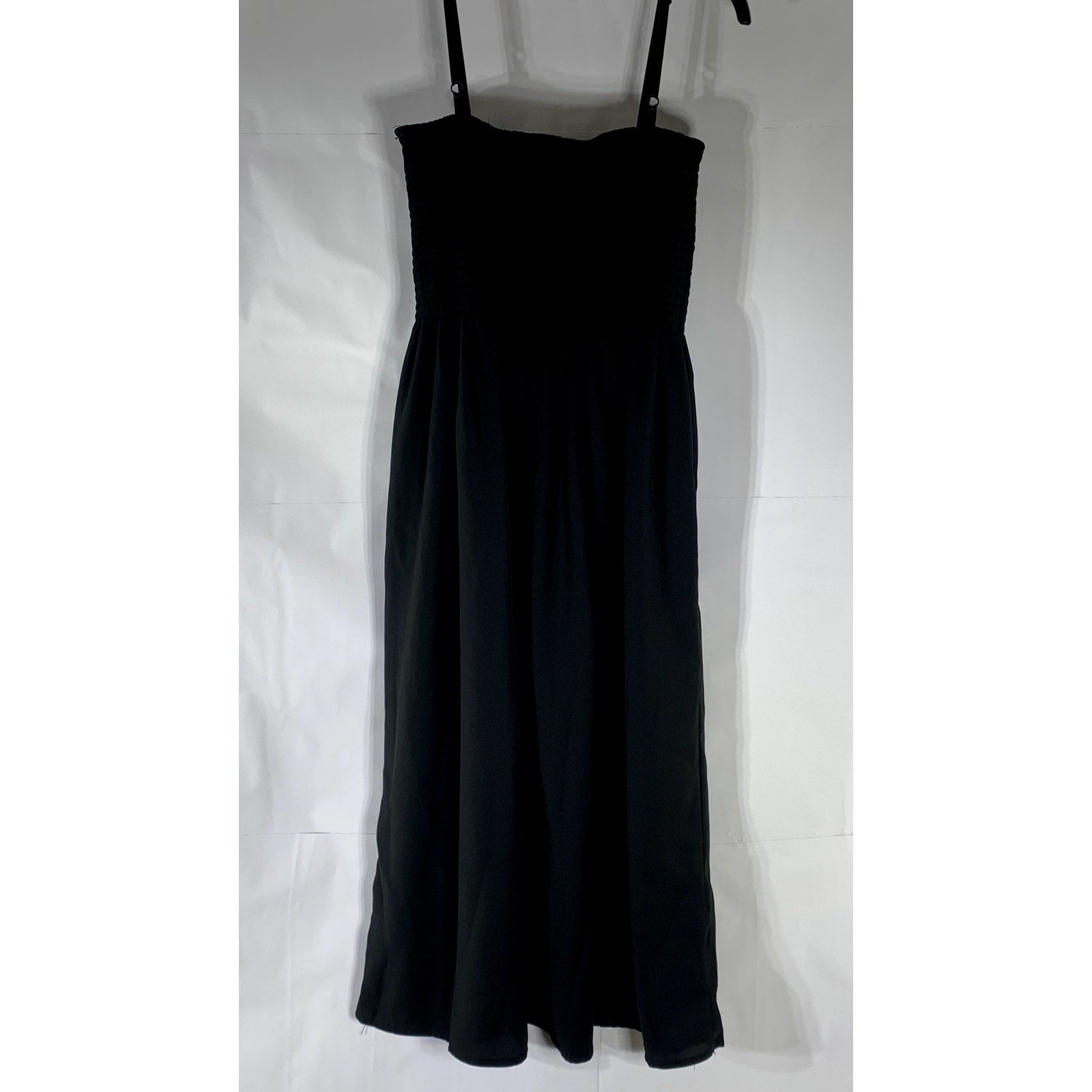 UNBRANDED Women’s Black Solid Smocked Adjustable Strap Midi A-Line Dress SZ XL