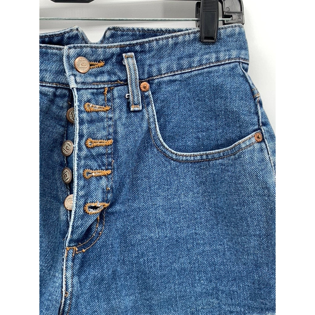 LEI Women Juniors' Blue Denim Button-Front High-Rise Shorts SZ 7