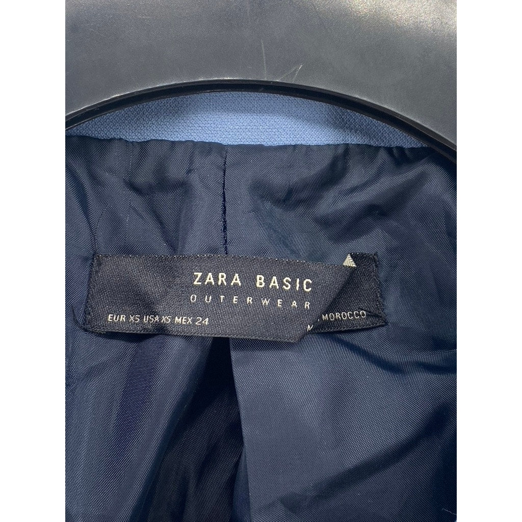 ZARA BASIC Women’s Blue Single-Button Long Sleeve Coat SZ XS
