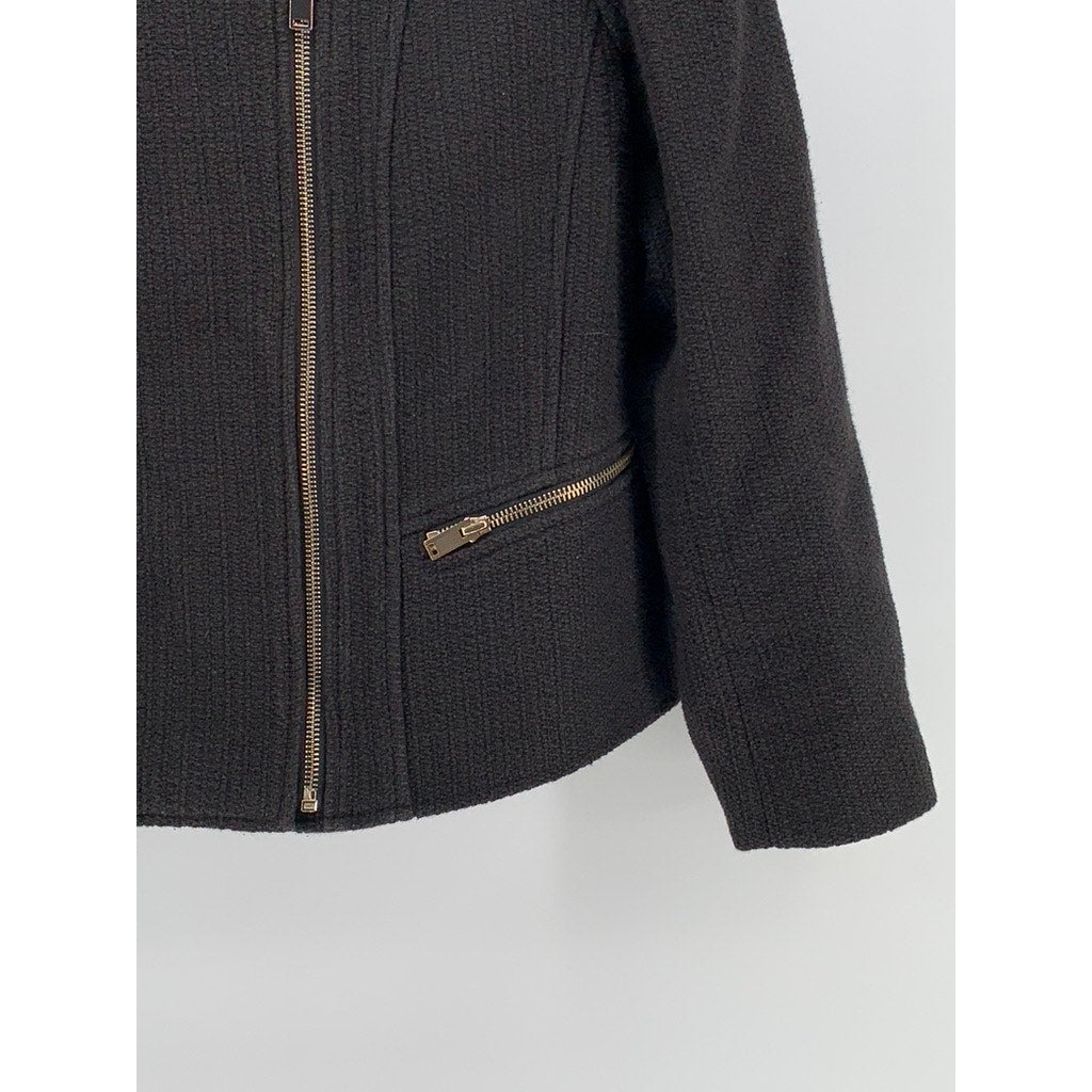 ANN TAYLOR Women's Black Side Zip-Up Collarless Moto Jacket SZ 8