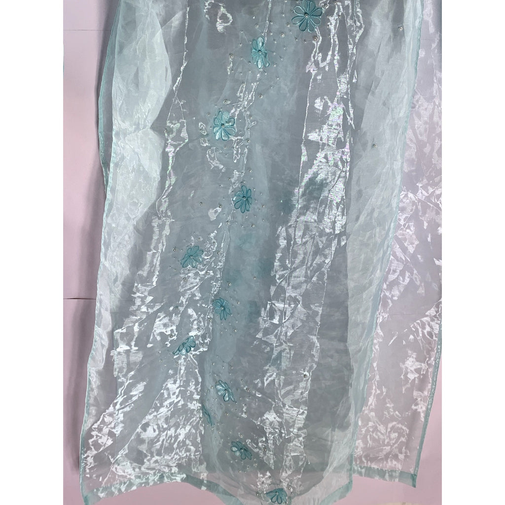 OANH NQA Women's Blue/Green Sheer 3-D Floral Long Sleeve Kurta SZ S