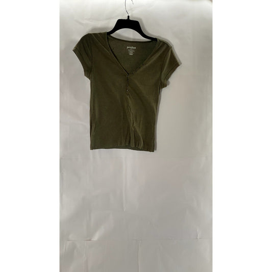 OLD NAVY Women's Army Green Perfect Short Sleeve Casual Henley Top SZ M