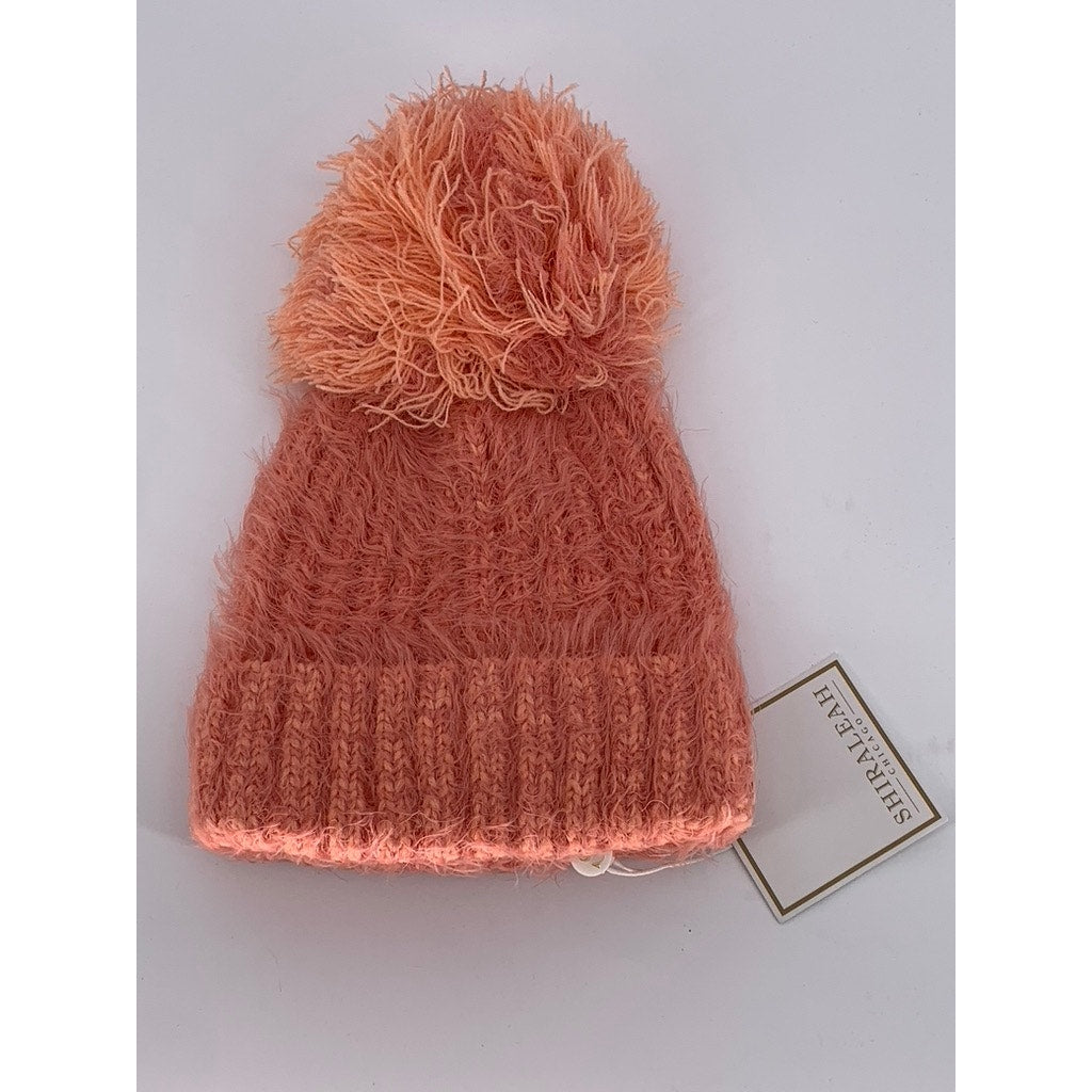 SHIRALEAH Chicago Women's Peach Knit Pom-Pom  Fuzzy Bailey Beanie SZ OS