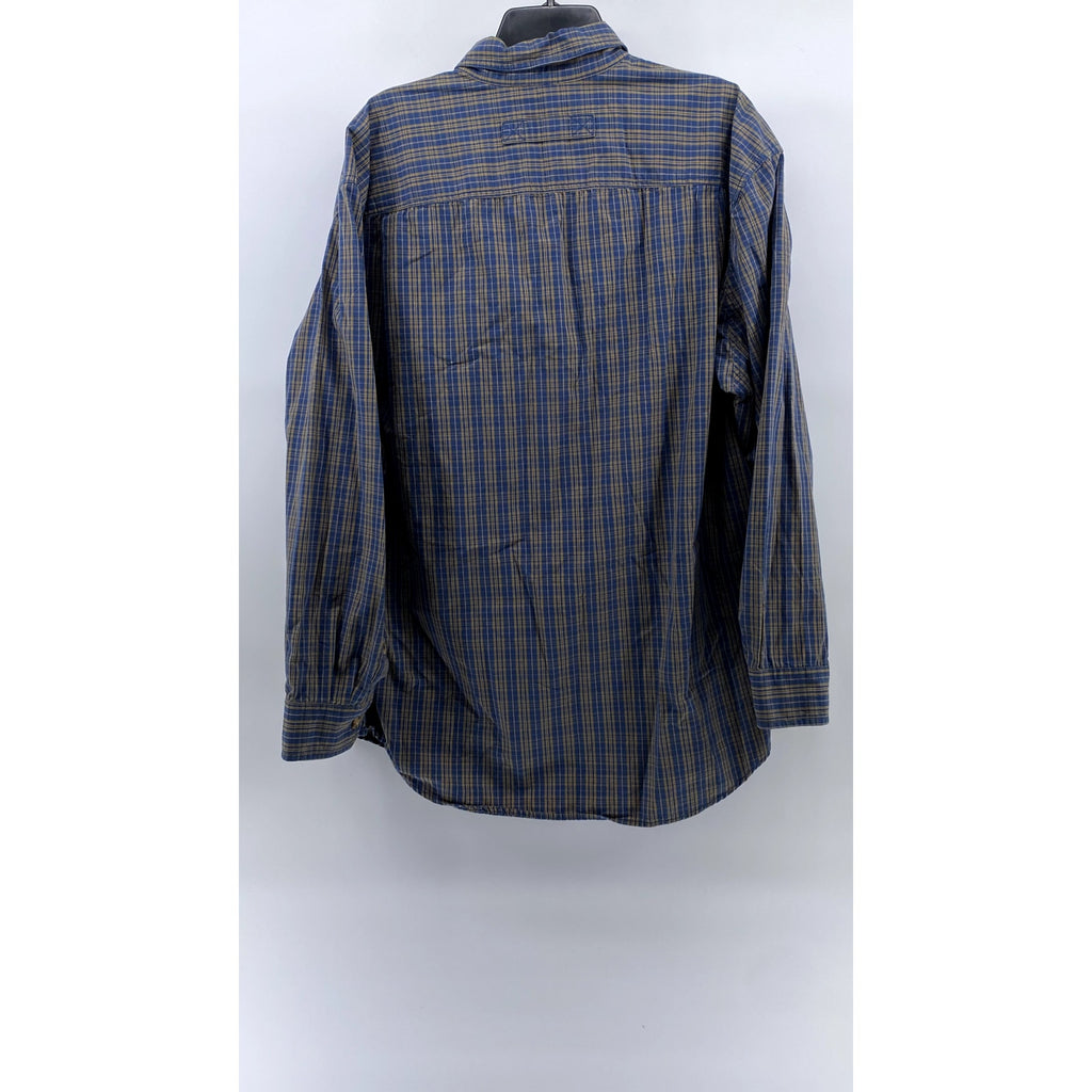 DULUTH TRADING CO. Men's Blue-Yellow Plaid Button-Up Long Sleeve Shirt SZ L