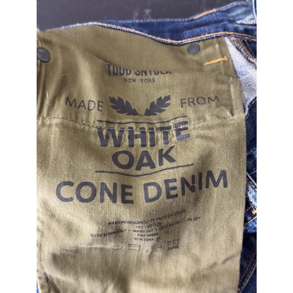 TODD SNYDER Men's Blue White Oak Cone Denim Slim-Fit Selvedge Jeans SZ 28X32