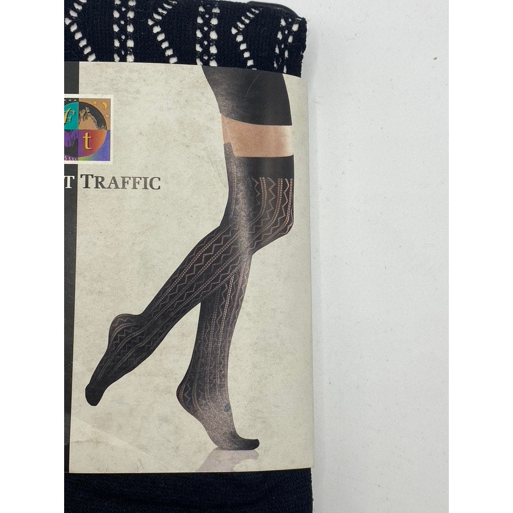FOOT TRAFFIC Women's Black Cutout Stretch Pull-On Knee High Socks SZ OS