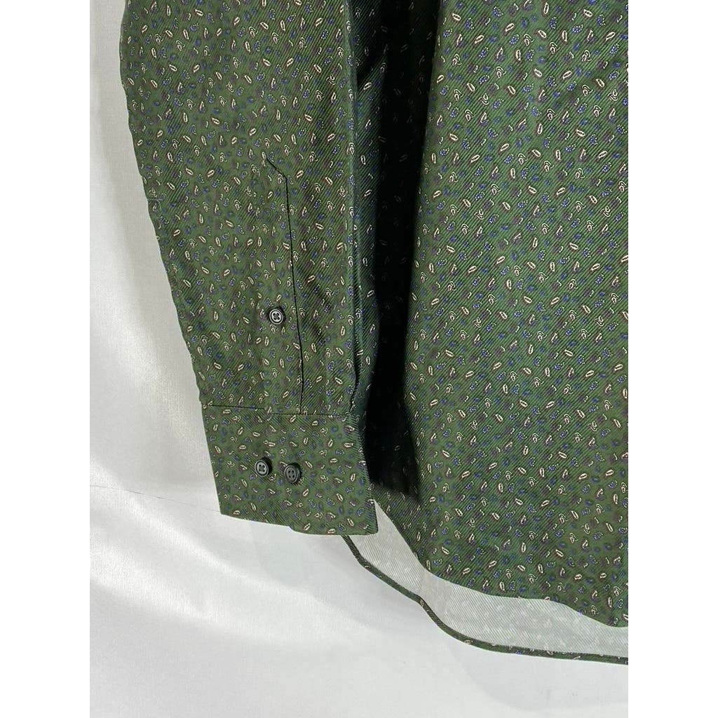DAVID DONAHUE Men's Green Paisley Fusion Button-Up Long Sleeve Shirt SZ 15.5(M)
