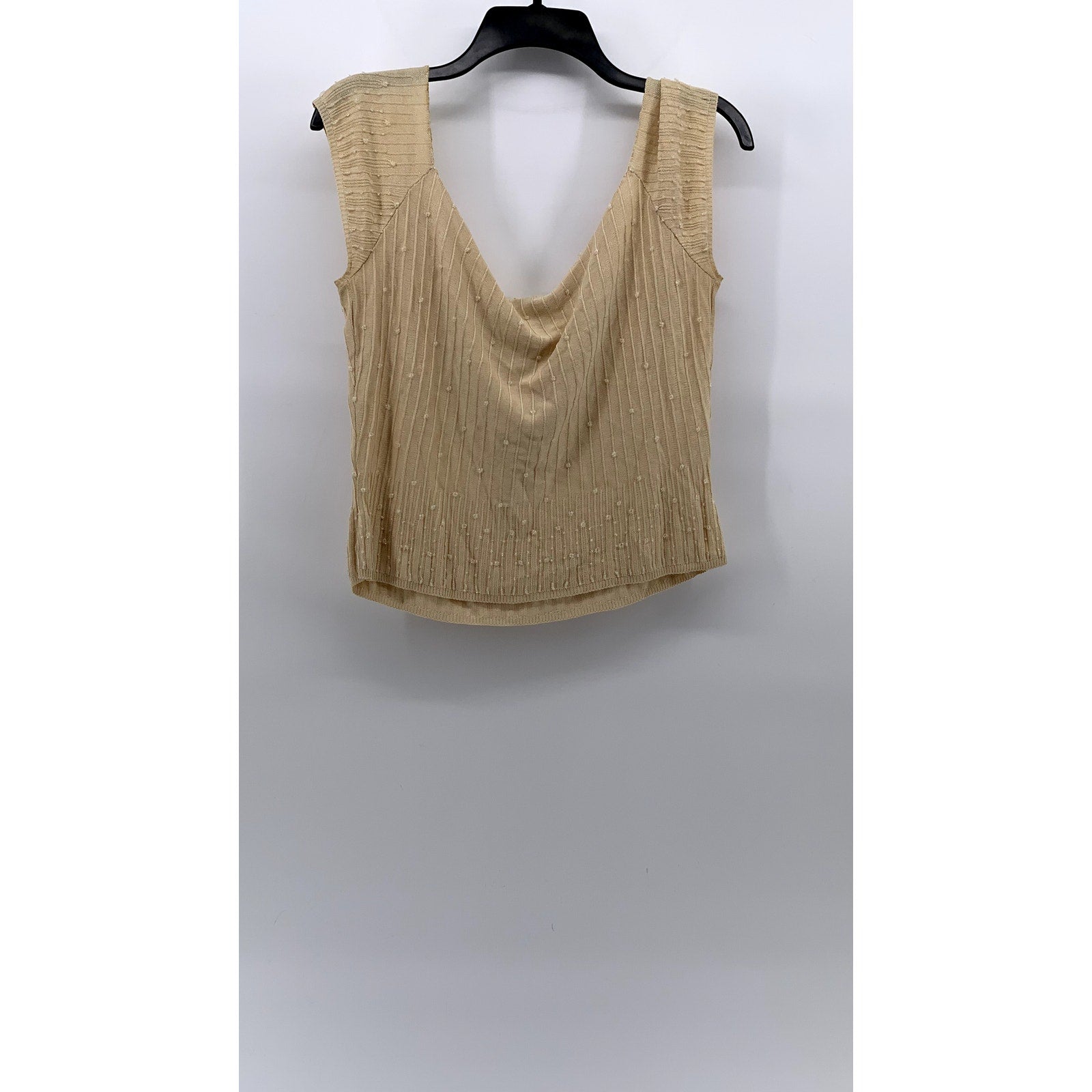 LAUNDRY By Shelli Segal Women's Beige Beaded Scoop-Neck Short Sleeve Top SZ L
