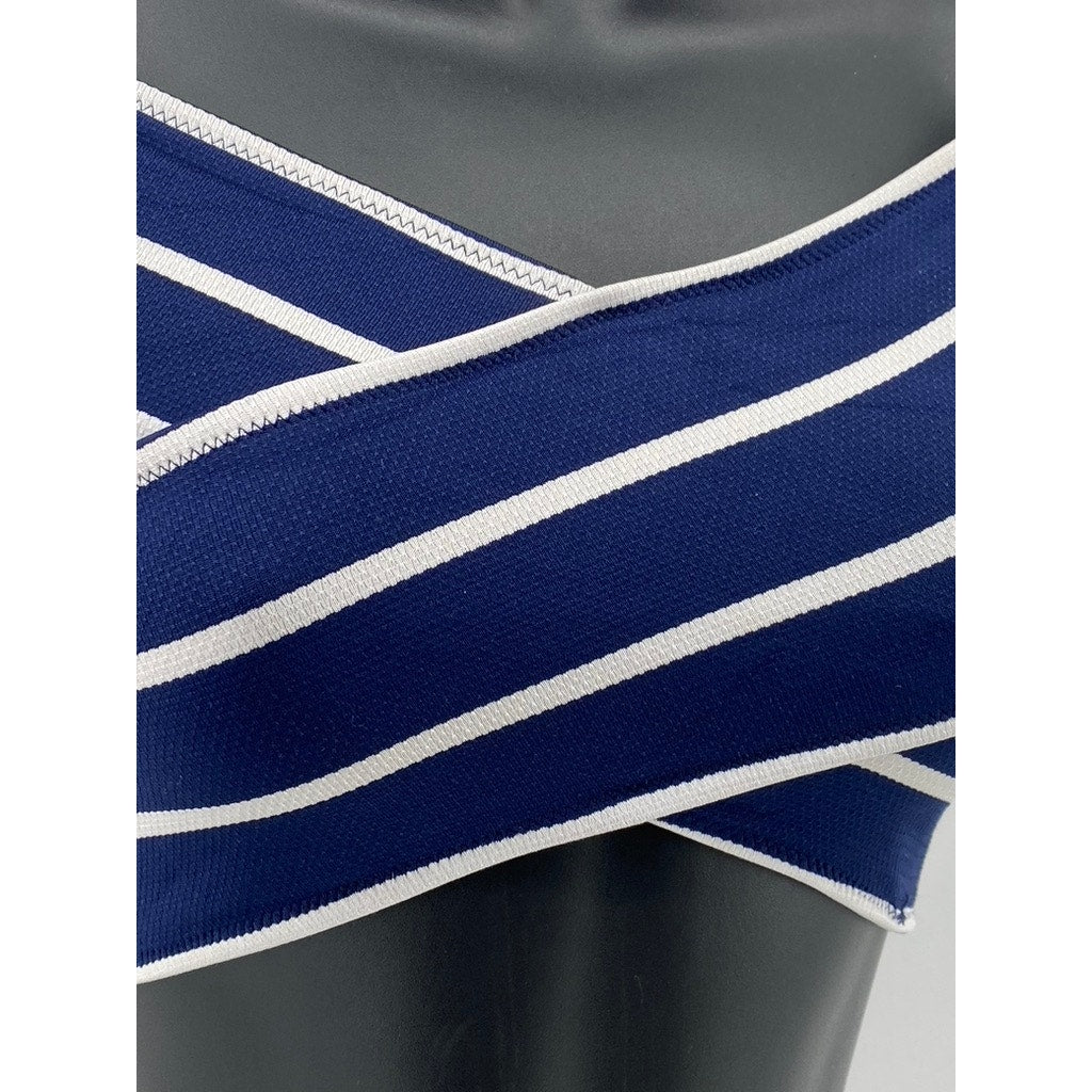 UNBRANDED Women's Navy Blue-White Striped Stretch Off-The-Shoulder Crop Top SZ S