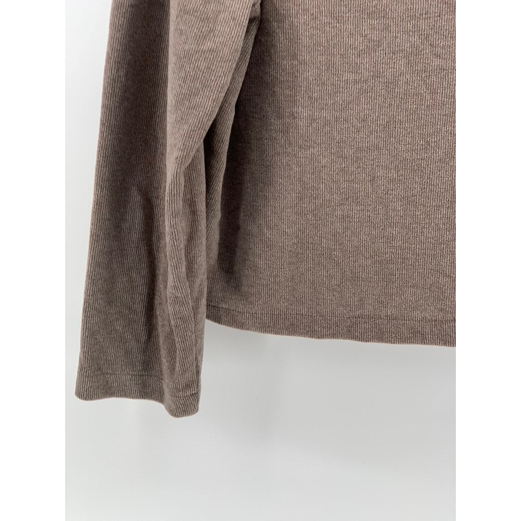 UNBRANDED Women's Brown Ribbed Boat-Neck Long Sleeve Top SZ M