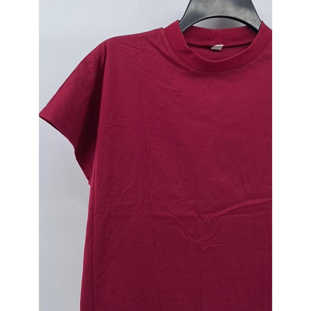 UNIQLO Women's Burgundy Crewneck French Short Sleeve Mercerized Top SZ M