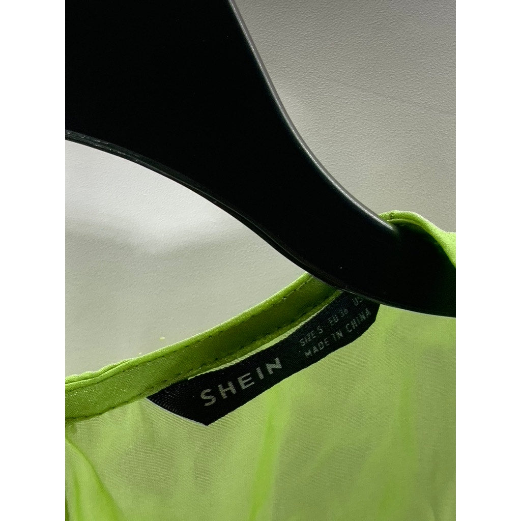 SHEIN Women's Green Keyhole Cutout Crewneck Sleeveless Sheer Top SZ S