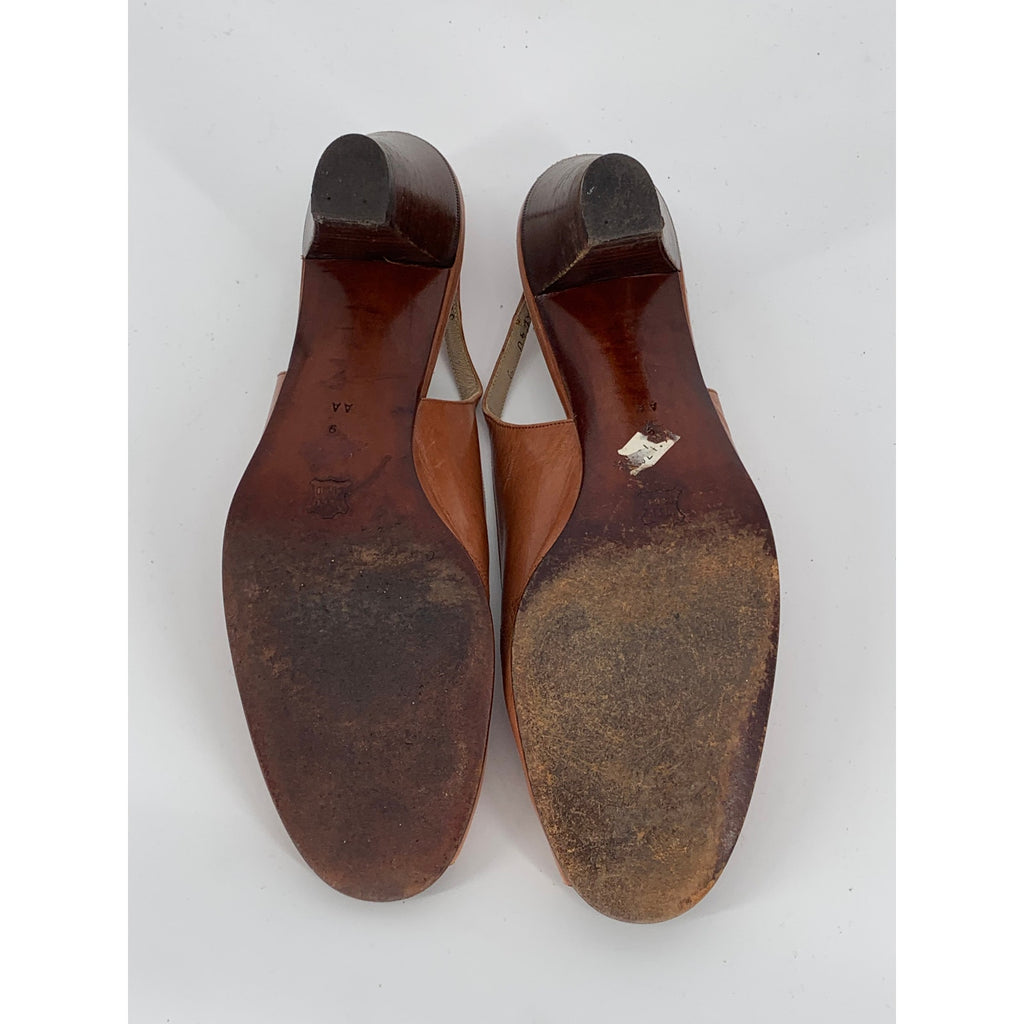 BRUNO MAGLI Women's Vintage Brown Leather AA Peep-Toe Slingback Pumps SZ 9