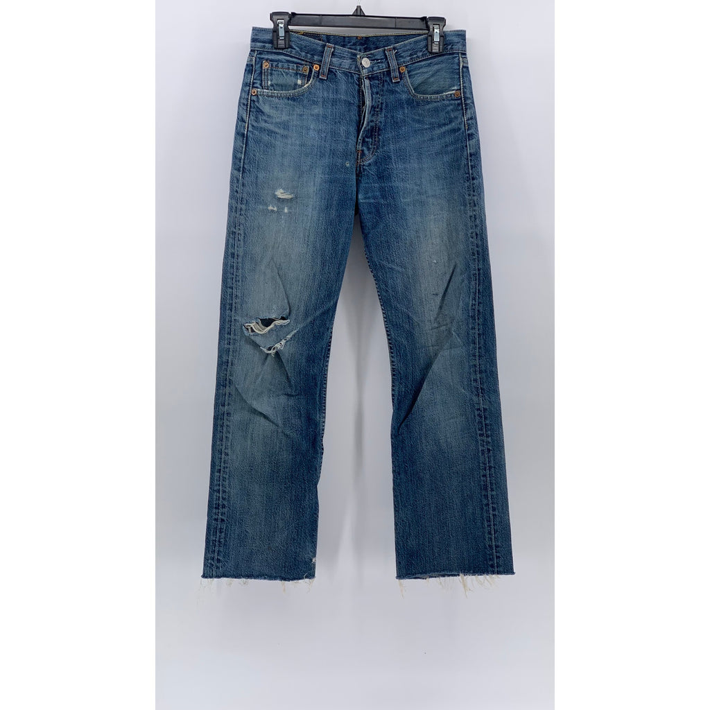 LEVI'S Men's Blue Denim Distressed 501 Original Fit Straight-Leg Jeans SZ 28X32