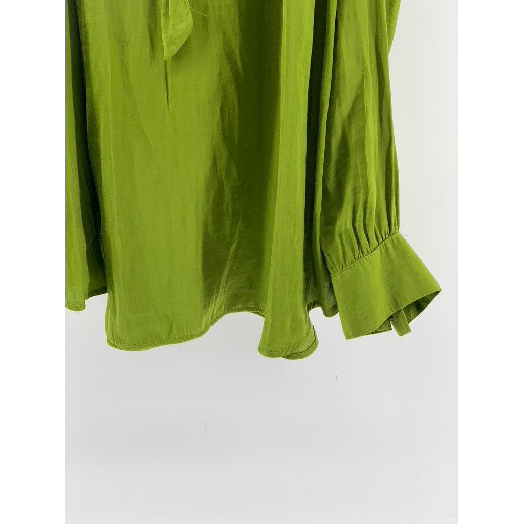 BISOU BISOU Women's Green Ruffle Tie-Neck Sleeveless Top SZ L
