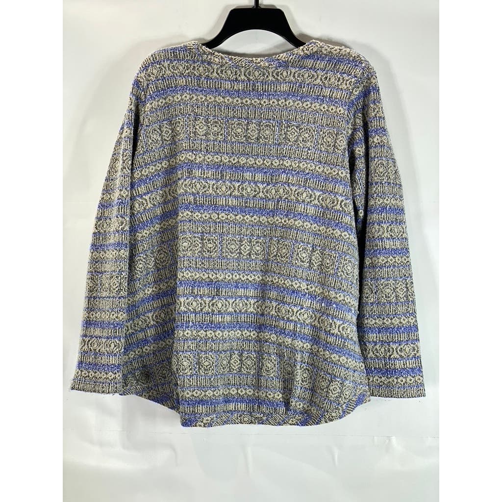 MEG SHOP Women's Metallic Gold/Blue Long Sleeve Pinched Hem Striped Blouse SZ L