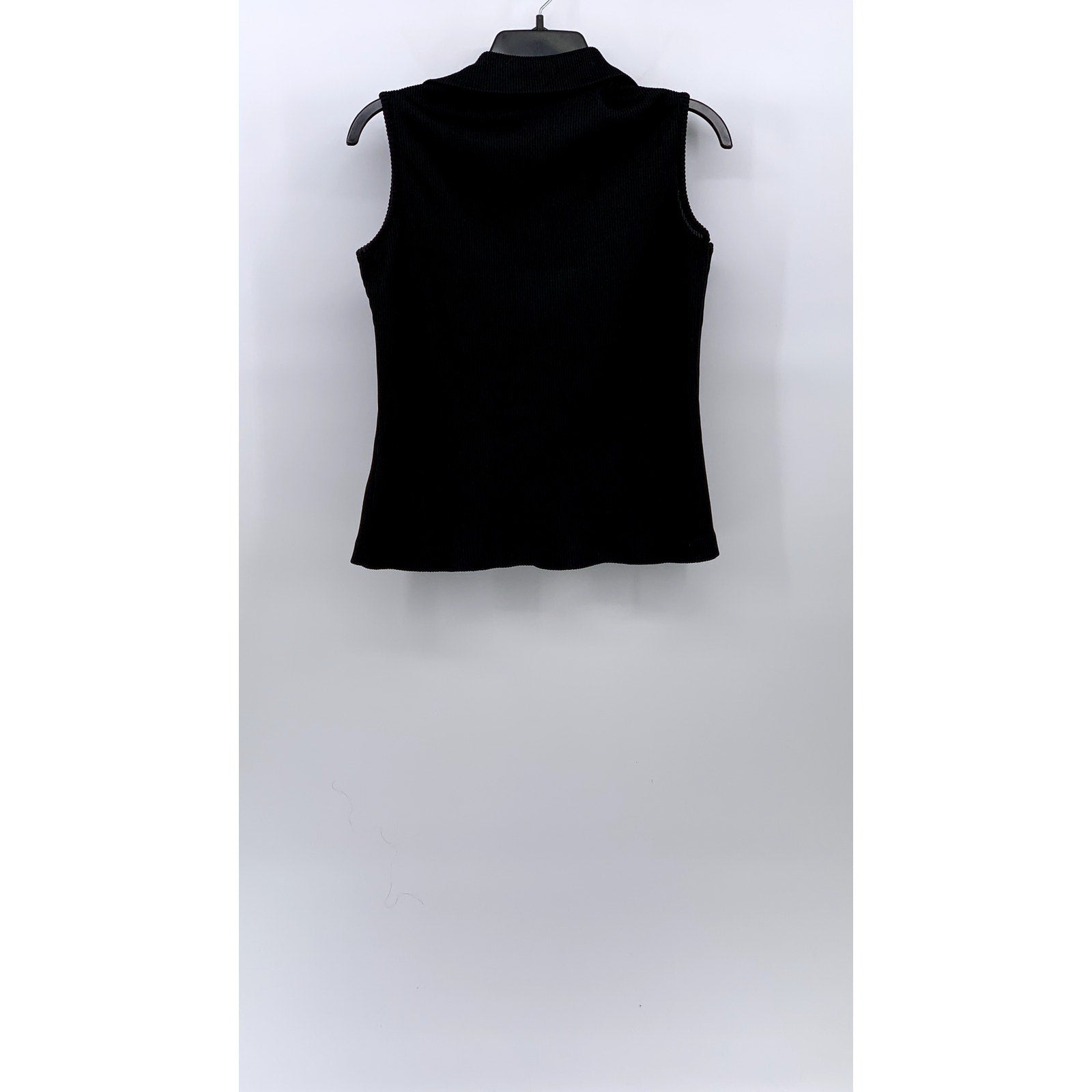 UNBRANDED Women's Black Rib Knit Sleeveless Split Neck Polo Cropped Top SZ S