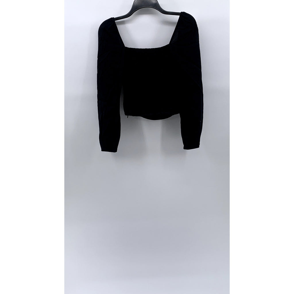 REFORMATION Women's Black Sweetheart Neck Long Puff Sleeve Smocked Top SZ 0
